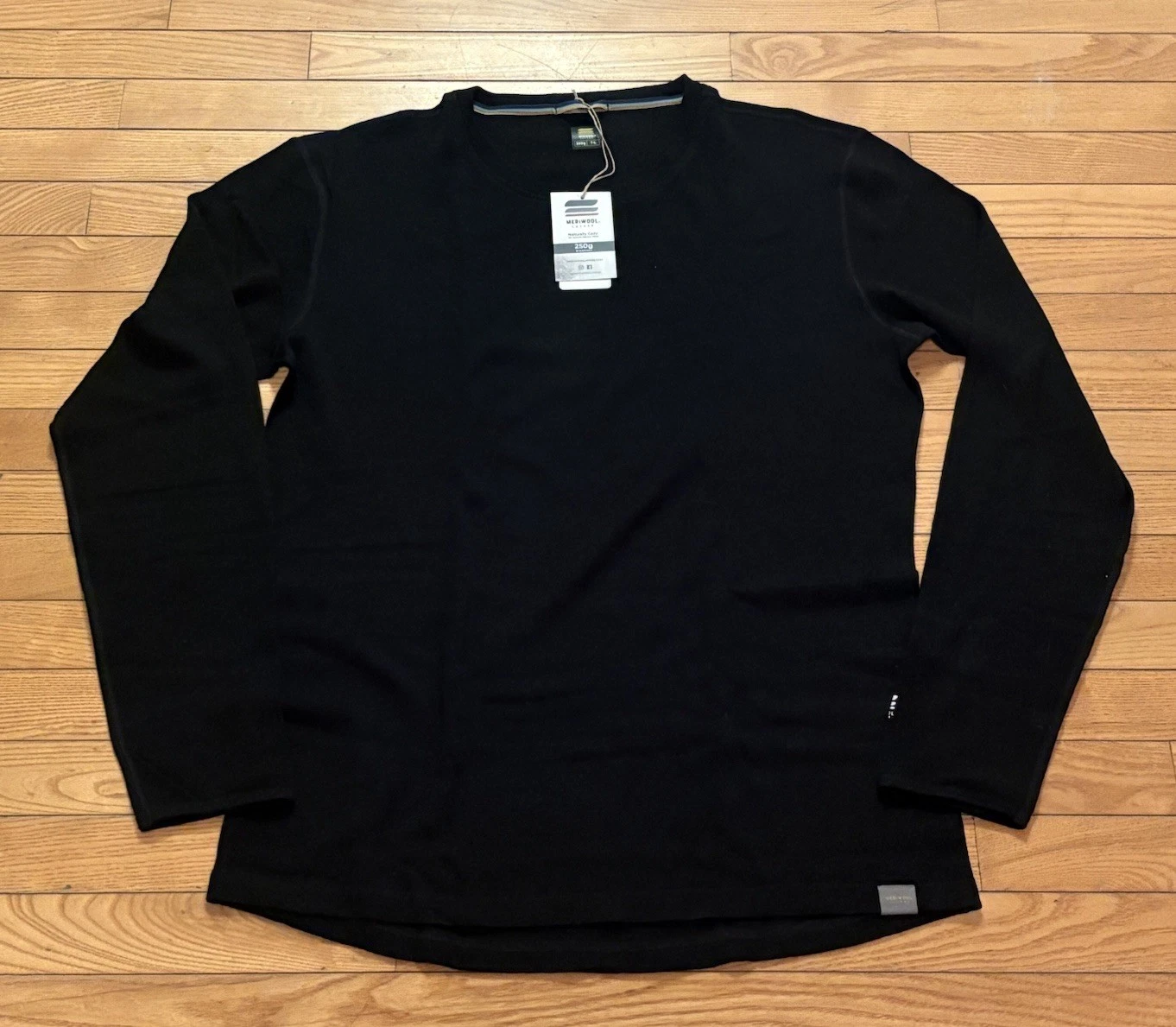 Meriwool Mens Base Layer 100% Merino Wool 250g Midweight Size Tall Large Black