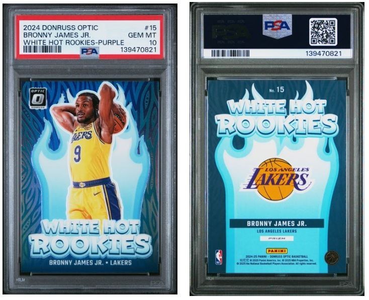 2024-25 Donruss Optic Bronny James Jr White Hot Rookies Purple Prizm #15 PSA 10