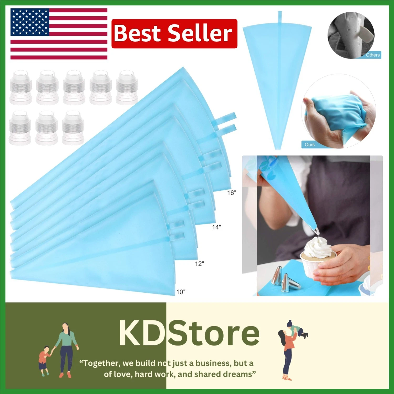 16 Pcs Silicone Reusable Pastry Piping Bags with 8 Couplers, Various Sizes fo...