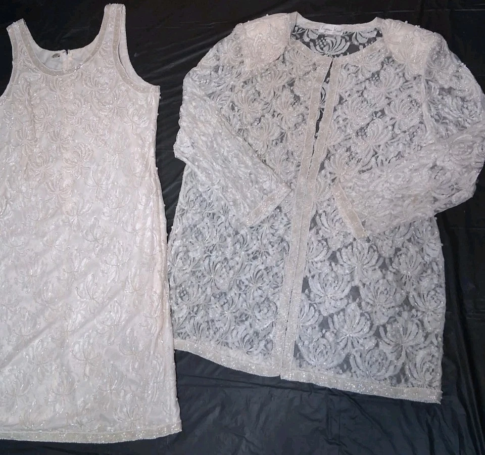 Vestido formal Laurence Kazar rubor y campaña seda con cuentas encaje, perla, dinero antiguo Foto 2 de 4