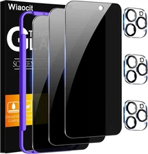 Wiaocit 3 Pack Tempered Glass Privacy Screen Protector iPhone 16 Pro-Black 