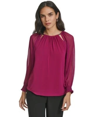 Calvin Klein Womens Long-Sleeve Top Jewel L 197383379929 LARGE RT $79.5