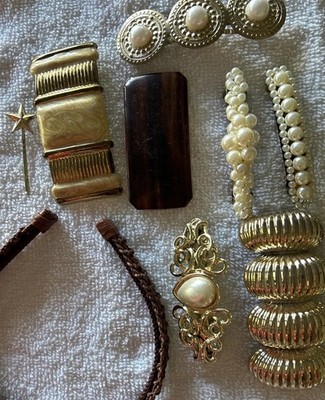 9 vintage hair barrettes lot GOLD TORTOISE FRANCE CC