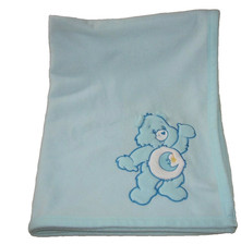 Carebear Care Bear Bedtime Blue Fleece Baby Blanket 33" x 43" Vintage Y2K