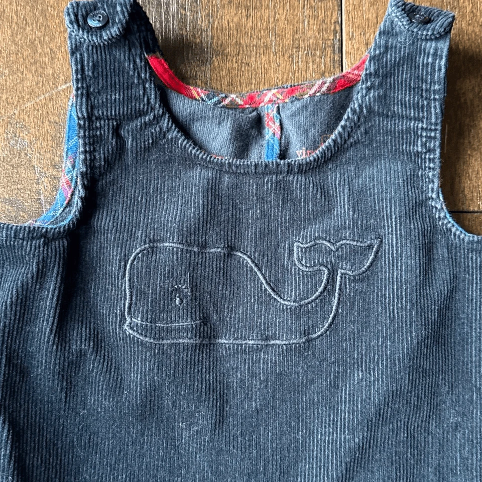 Vineyard Vines Niños Niños Pana Babero Mono Talla 12-18 Meses Azul Marino Ballena Foto 2 de 4