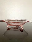 Vintage Pink Depression Glass Footed Bowl Candy Dish Three Petal Feet