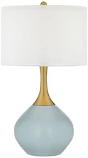 Color Plus Nickki Brass 30 1/2" Rain Blue Modern Table Lamp