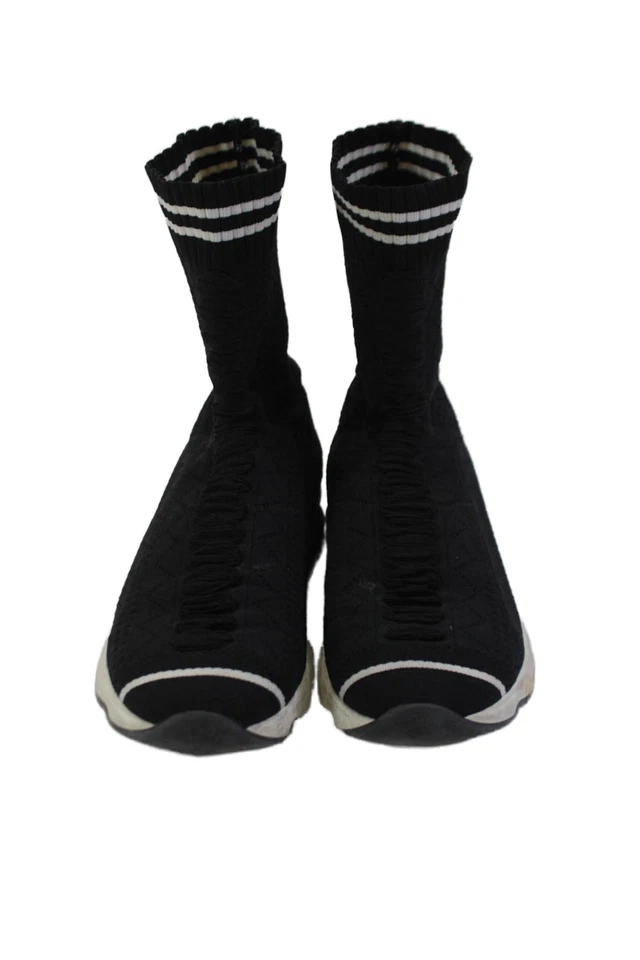 Fendi Womens Knit Fabric Sock High Top Sneakers Black White Size 8 - Image 2 of 4