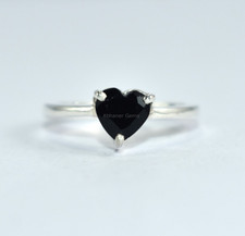 Deep Dark Black Heart Onyx Solitaire Ring In Silver Complete Handmade Comfort