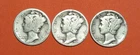 Mercury Dimes 1927-P + 1928-P + 1929-P - Average Circulated - Investment Quality