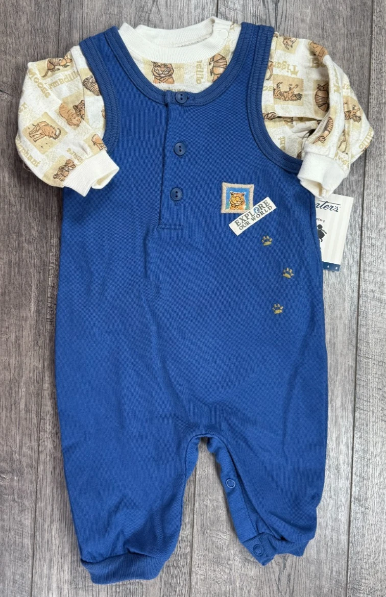 Baby Boy Clothes New Vintage Carter's 3-6 Month 2pc Safari Overalls Outfit
