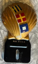 VINTAGE SEA SHELL OIL GAS LICENSE PLATE TOPPER NAVY SIGNAL FLAGS MADE IN USA