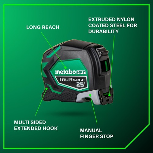 Metabo HPT Measuring Tape, 25' TruRange™, Long Reach 17-ft, High 7.6 m, Green - Picture 6 of 12