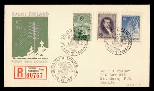 DR WHO 1955 FINLAND FDC TELEGRAPH ANIV COMBO M78764