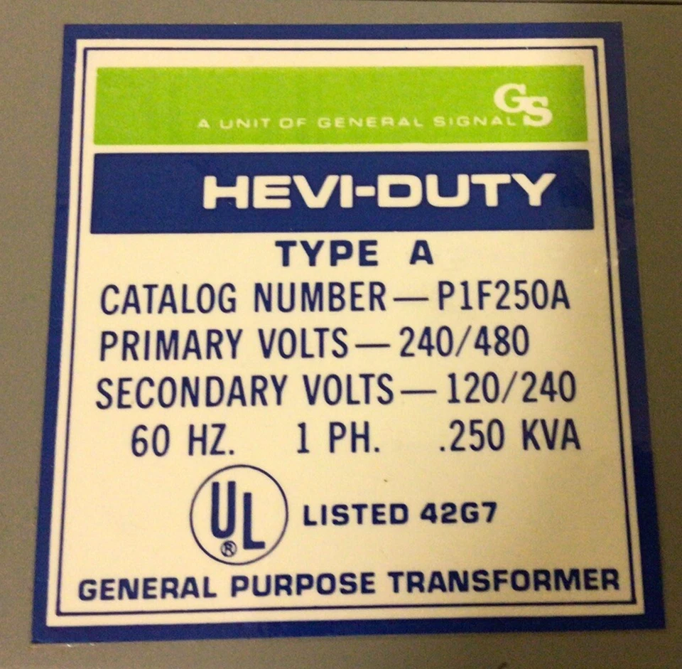NUEVO, TRANSFORMADOR DE PROPÓSITO GENERAL HEVI-DUTY TIPO A SOLA / GS P1F250A, ENVÍO GRATUITO Foto 3 de 4