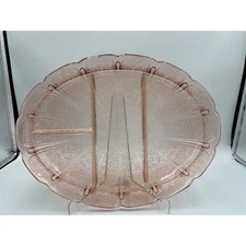 Jeannette Pink Cherry Blossom Oval 13" Divided Platter Serving Plate Large NEW
