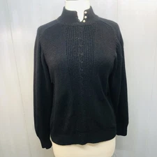 Vintage Crystal Sportsware Large Black Sweater Silk Angora Blend Long Sleeve