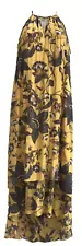 Mlle Gabrielle Yellow Floral Long Tiered Sun Dress Lined Gold Necklace Sz S READ