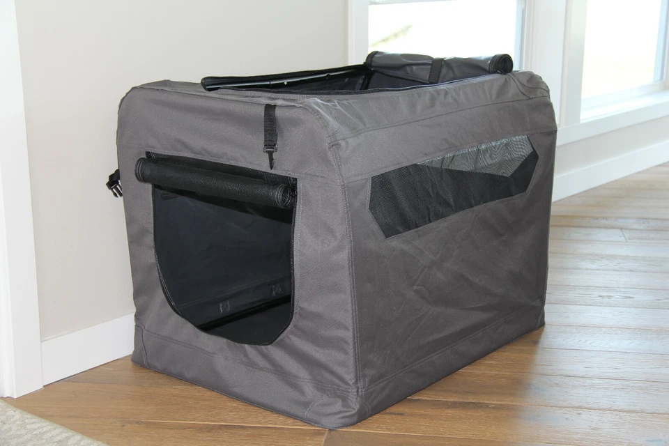 Cajón portátil grande gris de lados suaves para perros ligero plegable de viaje Foto 4 de 4