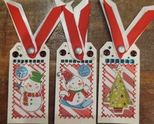 Sewn Premade Scrapbook Page/Sewn Tag Set: Snowman Fun