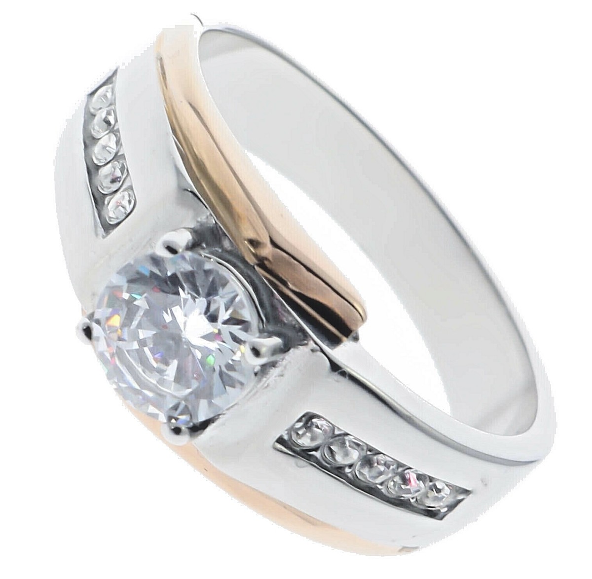 carat Cz 18k Rose Gold overlay Stainless Steel Mens Ring Size TK2218 T57