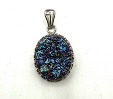 New Druzy Pendant Oval Silver Metal