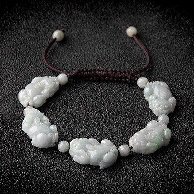 Natural Grade A Jade Jadeite Pixiu Bead String Cord Rope Braided