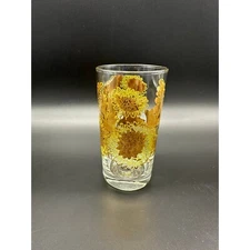 Vintage Tumbler Glass Chrysanthemum Gold Flowers Bartlett Collins MCM Floral