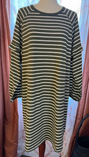 Gap women striped dress ruffle-balloon sleeve olive green & white sz XL Tall EUC