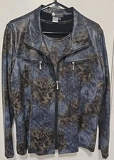 Damee Blue & Green Shimmering Scales Art-to-wear Zip Jacket & Top Tee Twinset Xl