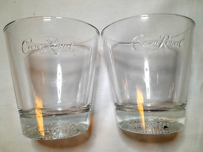 Vintage Crown Royal Whiskey Glasses Embossed Rocks Glass ~Set of 2 ~Italy