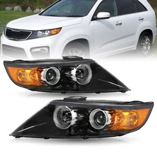 Headlight assembly for 2011 2012 2013 Kia Sorento Halogen Black Amber L+R pairs