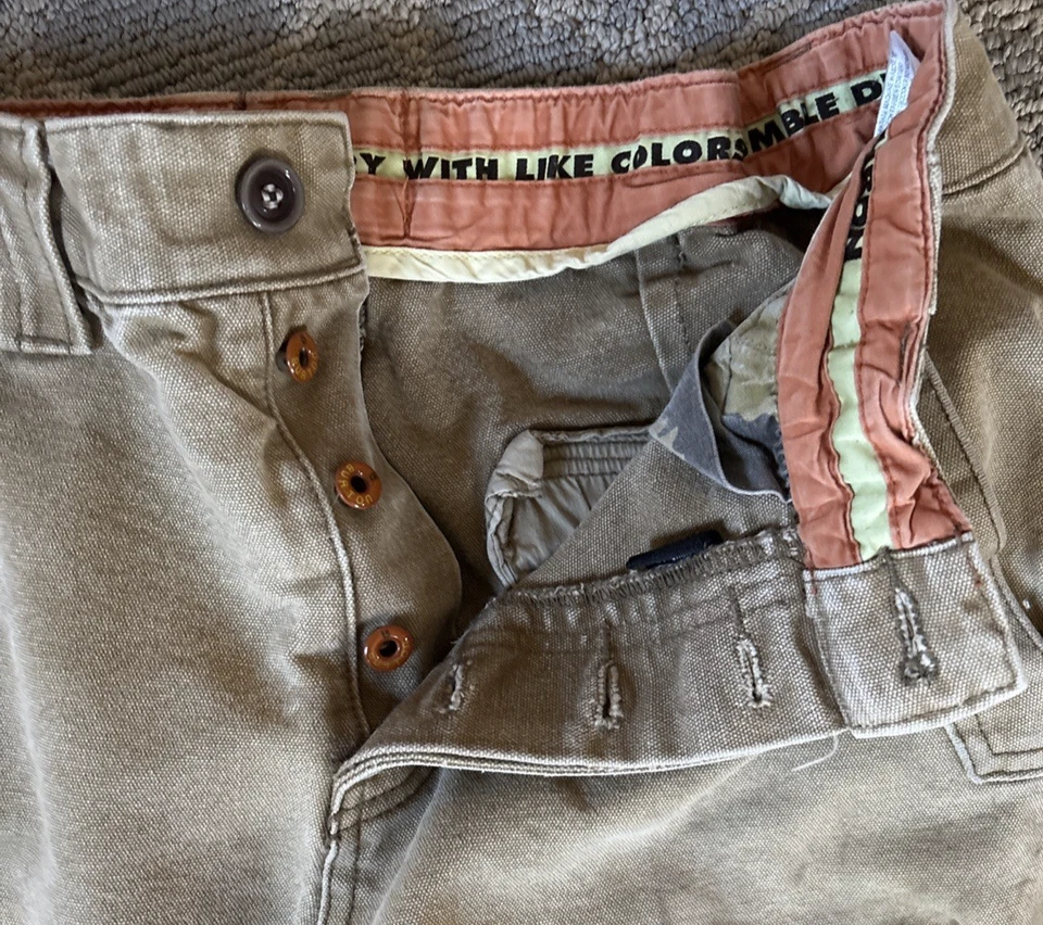 Pantalones Burton Distressed Hombre Talla 34 Caqui Lona Algodón Pesado Foto 3 de 4