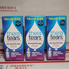 EXP 10/2026+ Lot Of 3 - Thera Tears Dry Eye Therapy Drops Large Size 1 OZ 30mL