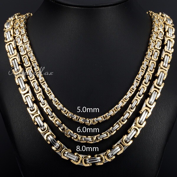 5mm MENS Silver&Gold Plated Stainless Steel Byzantine Chain