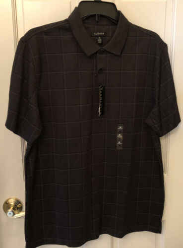 MENS’ VANHEUSEN POLO SZ MED BLACK PRINTED WINDOWPANE NWT MSRP: $50