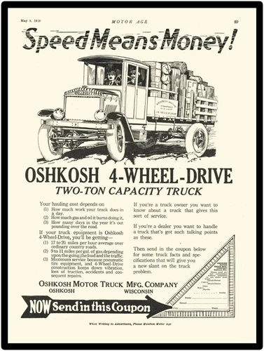 1919 Oshkosh Trucks,, Oshkosh, Wisconsin New Metal Sign LARGE SIZE 12 X 16