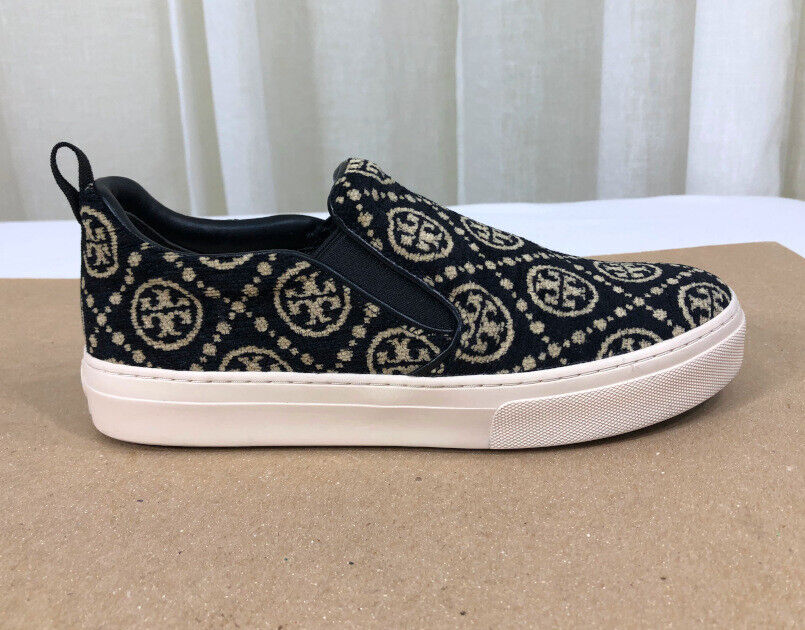 NEW TORY BURCH T Monogram Logo Slip-On Sneaker US 8 Black NEW TORY BURCH T Monogram Logo Slip-On Sneaker US 8 Black