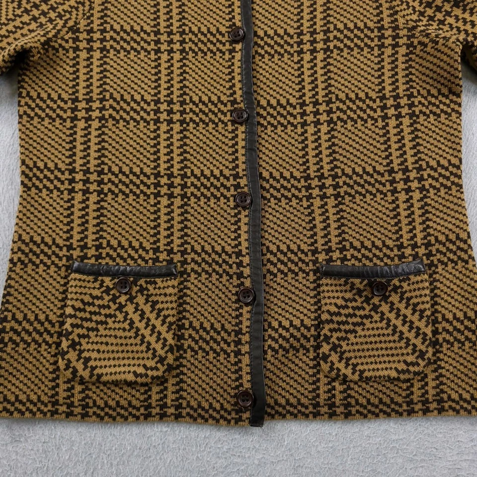 Suéter Pendleton Mujer Pequeño Pequeño Marrón Glen Cuadros Lana Merino Borde de Cuero Foto 2 de 4