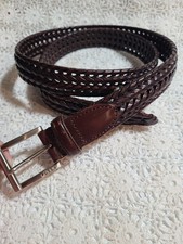 Fossil Men's Brown Braided Leather Belt Silver Finish Buckle Size 38