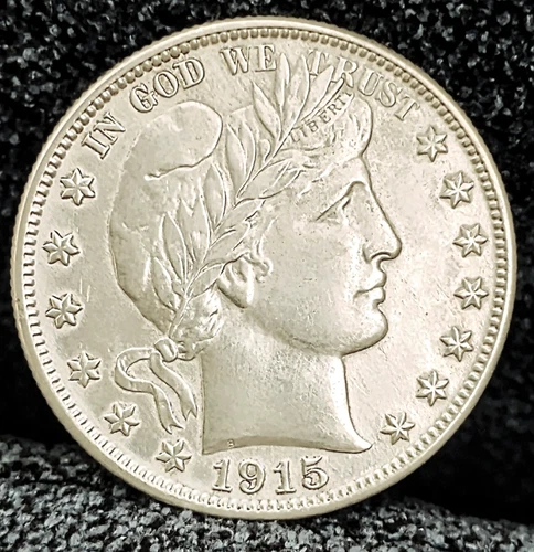 1915 D Barber Half Dollar AU+ Beautiful Piece Denver Mint
