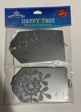 Northpole Happy Tags - Silver with Snowflakes 12 Tags 4 Designs - New In Package