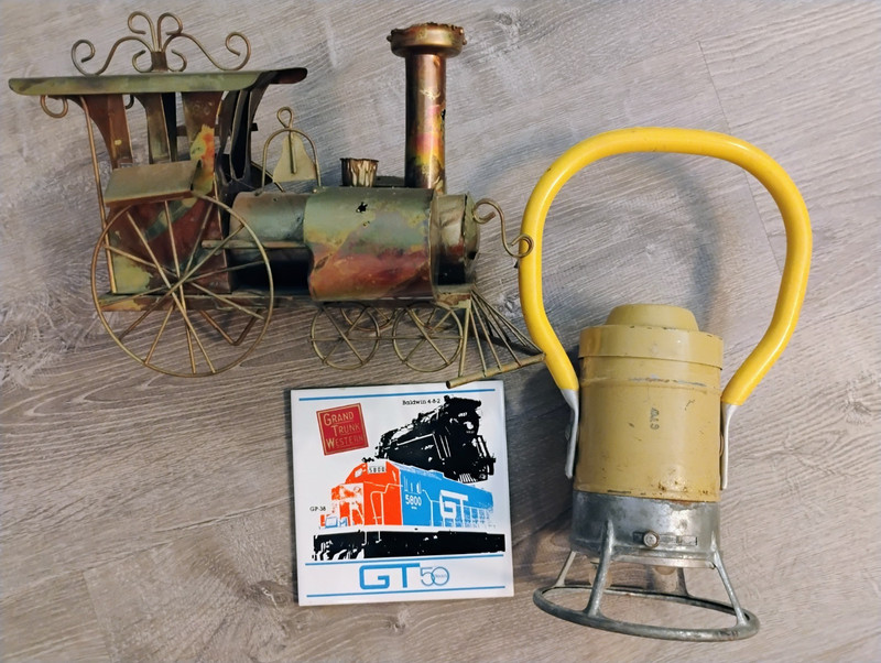 Grand Trunk Western Railroad Adlake Lantern anniversary tile musical tin train