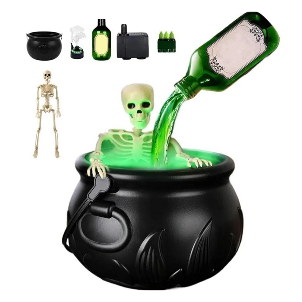 Halloween Witch Bowl Cauldron Magic Floating Potion Bottle&Skeleton Table Decor