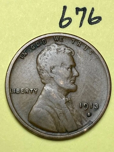 1913-S LINCOLN WHEAT CENT, low mintage date, "FINE" condition #676