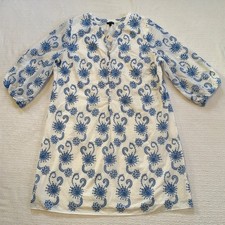 Nwt Talbots White Blue Embroidered Knee Length Dress Womens Size 18