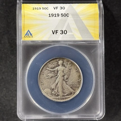 1919 50c Walking Liberty Half Dollar Philadelphia Choice Very Fine ANACS VF 30