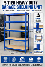 5 Tier Heavy Duty Shelving Unit Metal Garage Storage Rack Adjustable MDF Shelves