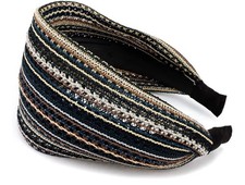 Boho Wide Headbands for Women Non-slip Hair Bands with Teeth Blue Multi Color