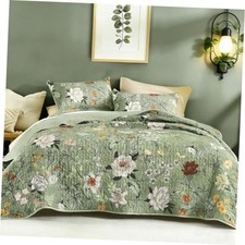 Floral Green Quilt Queen Size - 3 Pieces Sage Queen 96 90in 1 - Green